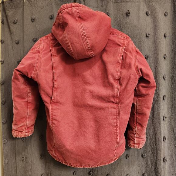 BERNE Duck Canvas Jacket Youth Medium R 10-11 Pink Sherpa Lined Hood Pocket Barn - Picture 3 of 12